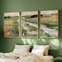 River Meadow Trio, Wildflower Landscape Wall Art Set - thumbnail 2