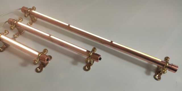 Plugin Mains Custom Length Copper Light 12-80cm/4-32In Continuous Beam Led. With Builtin Push Switch & Brass Mounts. Uk, Us Or Eu Plug - image 1