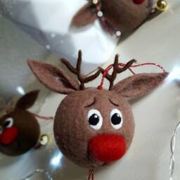 Christmas Ornament Ball Baubles, Felted Reindeer, Tree , Funny Decoration, Felt Animals, Host Gift Christmas - thumbnail 3