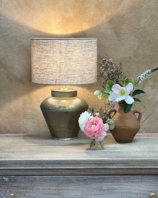 Brass Table Lamp - Small Vintage-Inspired Design With Linen Shade - image 1