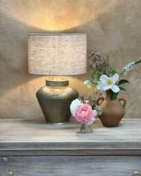 Brass Table Lamp - Small Vintage-Inspired Design With Linen Shade - thumbnail 1