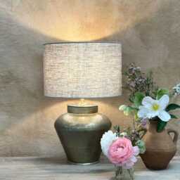 Brass Table Lamp - Small Vintage-Inspired Design With Linen Shade - thumbnail 3