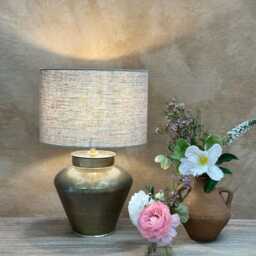 Brass Table Lamp - Small Vintage-Inspired Design With Linen Shade - thumbnail 2