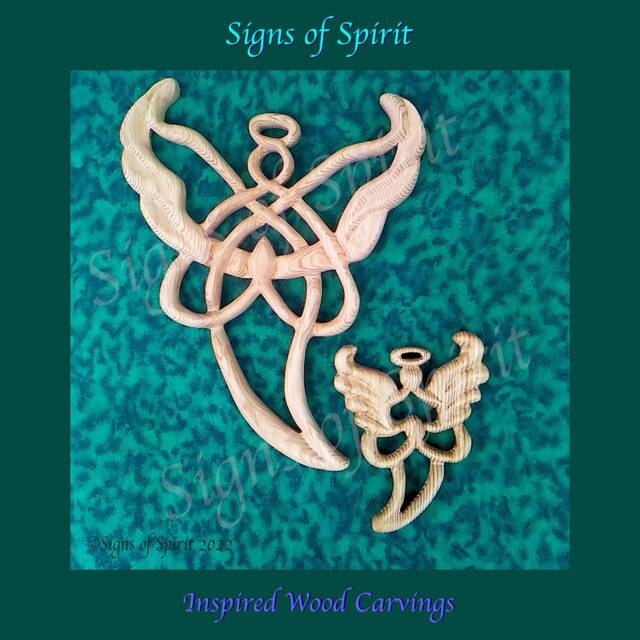 Celtic Angel Wall Hanging Wood Carved Guardian Miniature Christmas Ornament - image 1