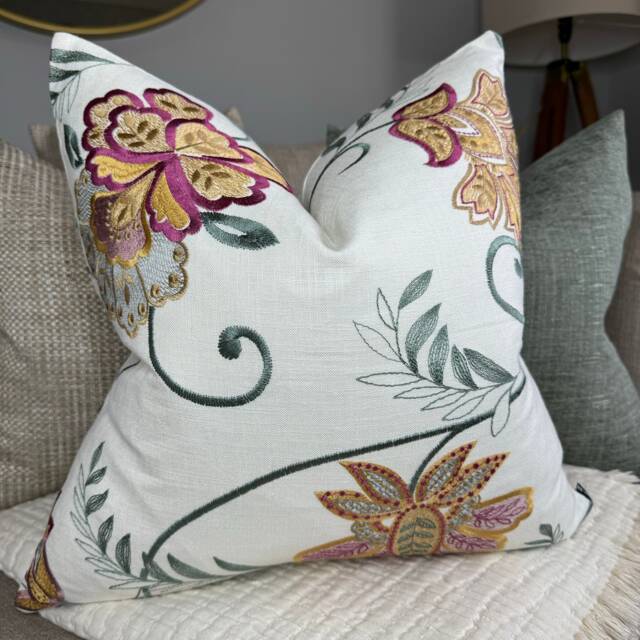 Decorative Floral Cushion Cover, Embroidered Pillow Throw & Designer - Double Sided/Worldwide Shipping - image 1