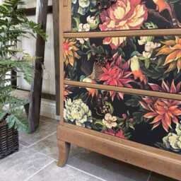 Vintage Oak Bureau Desk, Colourful Floral Decoupaged Drawers - thumbnail 3