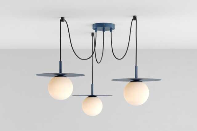 Zoe 3-Port Ceiling Pendant Hanging Light Navy Blue Kitchen Island Fixture Disc Lamp Shade - image 1