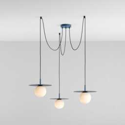 Zoe 3-Port Ceiling Pendant Hanging Light Navy Blue Kitchen Island Fixture Disc Lamp Shade - thumbnail 2