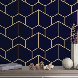 Geometric Black Wallpaper, Golden Line Wall Mural, Peel & Stick - thumbnail 3