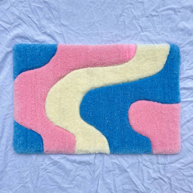Hand-Tufted Wavy Rug Pastel Acrylic Swirly Rug - 40cm X 60cm - image 1