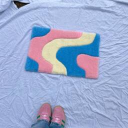 Hand-Tufted Wavy Rug Pastel Acrylic Swirly Rug - 40cm X 60cm - thumbnail 3