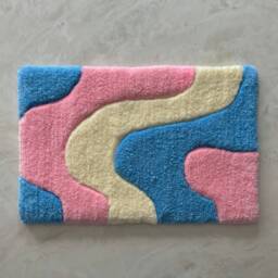 Hand-Tufted Wavy Rug Pastel Acrylic Swirly Rug - 40cm X 60cm - thumbnail 2