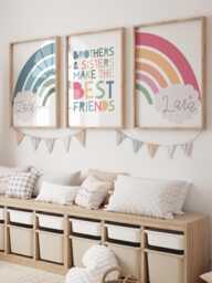Set Of 3 Brother Sister Prints, Rainbow Wall Art, Sibling Big Bro Lil Sis Lil Bro, Playroom, Boys Bedroom, Girls Bedroom - thumbnail 1