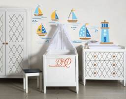 Nautical Vinyl Wall Decal, Lighthouse & Sailboats, Kids Room Decor - thumbnail 1