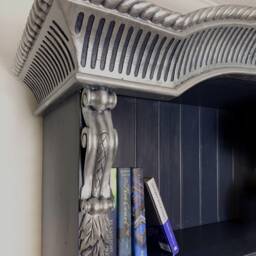 Sold But Similar Items Available For Commission. Hand Painted Gothic Bookcase in Midnight Blue With Silver Detail - thumbnail 4