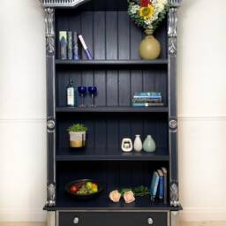 Sold But Similar Items Available For Commission. Hand Painted Gothic Bookcase in Midnight Blue With Silver Detail - thumbnail 3