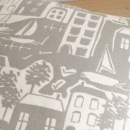 Nautical Pillow Cover Grey Seaside Village Print, Cotton Cushion Cover - thumbnail 3