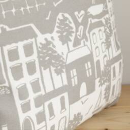 Nautical Pillow Cover Grey Seaside Village Print, Cotton Cushion Cover - thumbnail 2