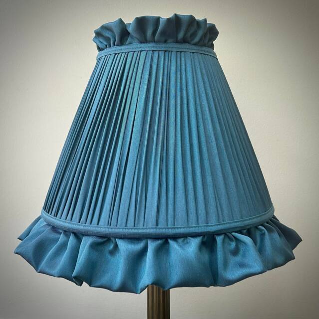 Handmade Slate Blue Pleated Lampshade Ruffle Trim, British Made - image 1