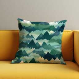 Mountain Range Throw Pillow Cover, Green & Teal Watercolor Landscape Cushion Case, Nature Adventure Inspired Home Decor Accent - thumbnail 4