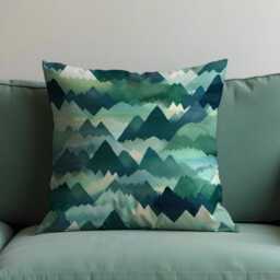Mountain Range Throw Pillow Cover, Green & Teal Watercolor Landscape Cushion Case, Nature Adventure Inspired Home Decor Accent - thumbnail 2
