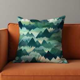 Mountain Range Throw Pillow Cover, Green & Teal Watercolor Landscape Cushion Case, Nature Adventure Inspired Home Decor Accent - thumbnail 3