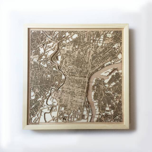 Philadelphia Wooden Map Art - Laser Cut Pinewood City Streets - image 1