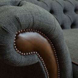 4 Seater Dark Grey & Antique Tan Brown Leather Chesterfield Sofa - Split Design British Handmade - thumbnail 4