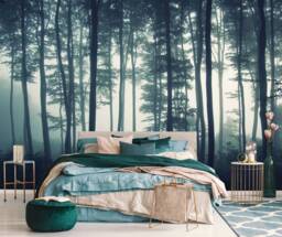 Dreamy Misty Forest Wall Mural, Forests Wallpaper, Hazy Canvas Print, D??cor, Nursery & Room D??cor - thumbnail 1