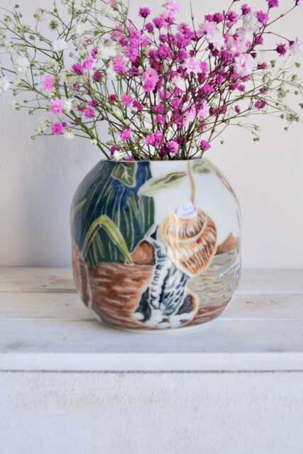 Porcelain Flower Vase Snail Art-Handmade Ceramic Vase-Forest Art-Insect Decor-Pottery Indoor Vase-Nature Ceramics-Custom Interior Vase - image 1