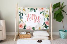 Pink Floral Personalized Baby Blanket, Custom Shower Gift, Boho Nursery Crib Hospital - thumbnail 1