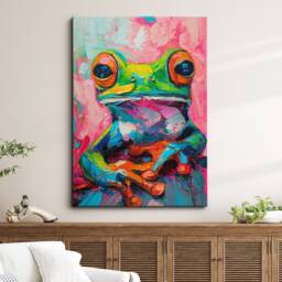 Colorful Frog Abstract Oil Painting Pop Art Style Wall Framed Canvas Poster Print Home Kitchen Living Room Decor Animal Gifts - thumbnail 1