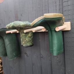 Oak Waxed Welly Wellington Wellies Wooden Rack Boot Holder Wall Mounted Shoe Storage Entryway Porch Organiser Garden - thumbnail 3