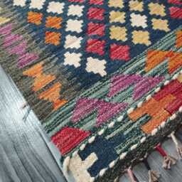 Multicolour Runner Rug, Handmade Artisan Afghan Turkish Scandinavian Navajo Bohemian Flatweave Wool Kilim Rug 188x66 cm - thumbnail 2