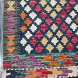 Multicolour Runner Rug, Handmade Artisan Afghan Turkish Scandinavian Navajo Bohemian Flatweave Wool Kilim Rug 188x66 cm - thumbnail 4