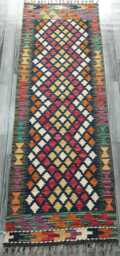 Multicolour Runner Rug, Handmade Artisan Afghan Turkish Scandinavian Navajo Bohemian Flatweave Wool Kilim Rug 188x66 cm - thumbnail 1