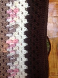 Crocheted Granny Square Afghan, Brown & Pink Acrylic Throw - thumbnail 2