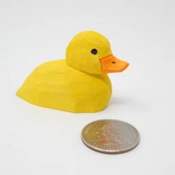 Yellow Duckling Wooden Figurine - Hand-Carved Baby Duck Mini Sculpture Decor - thumbnail 3