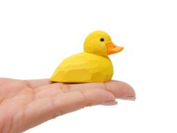 Yellow Duckling Wooden Figurine - Hand-Carved Baby Duck Mini Sculpture Decor