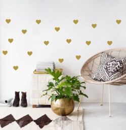 Gold Heart Wall Decals, White Stickers, Kids-Room Decor in 40 Colors, Gold-Metallic Decal Hearts Wall-Decor