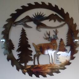 Deer Sawblade Metal Wall Art Heat Colored, 20 - thumbnail 2