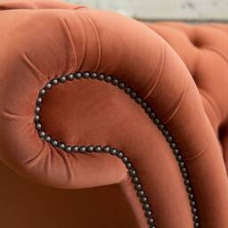 3 Seater Burnt Orange Velvet Chesterfield Sofa, British Handmade - thumbnail 3