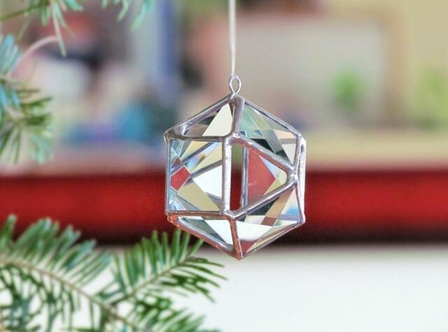 stained Glass Christmas Ball Ornament Geometric Crystal Suncatcher - image 1
