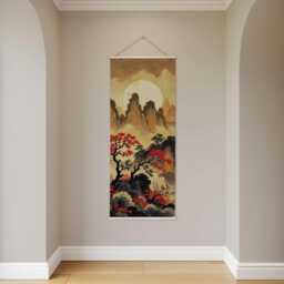 Asian Mountain Tapestry - Wall Hanging Unique Art - thumbnail 2