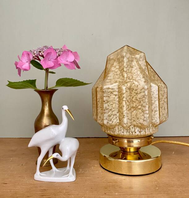 Vintage Art Deco Globe Table Lamp in Yellow Clichy Glass - image 1