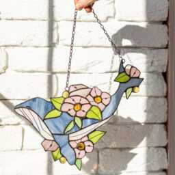 Mother's Gift Whale With Flowers Suncatcher Stain Glass Decor Home House Window Wall Hangings Gift - thumbnail 2