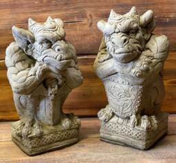 Stone Garden Large Pair Of Gargoyle Gremlin Pillar Cap Statue Ornament - thumbnail 1