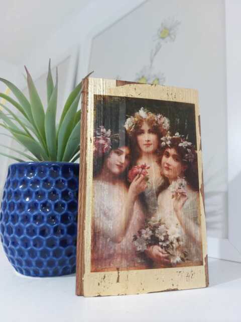 Three Graces Wood Wall Art ??mile Vernon Painting, Gold Gilding - image 1