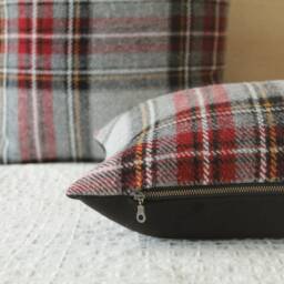 Gray & Red Plaid Wool Pillow Cover, Classic Stewart - Made To Order - thumbnail 3