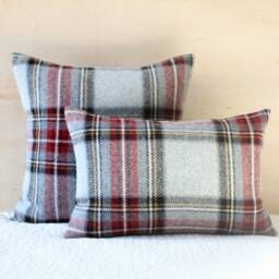 Gray & Red Plaid Wool Pillow Cover, Classic Stewart - Made To Order - thumbnail 2